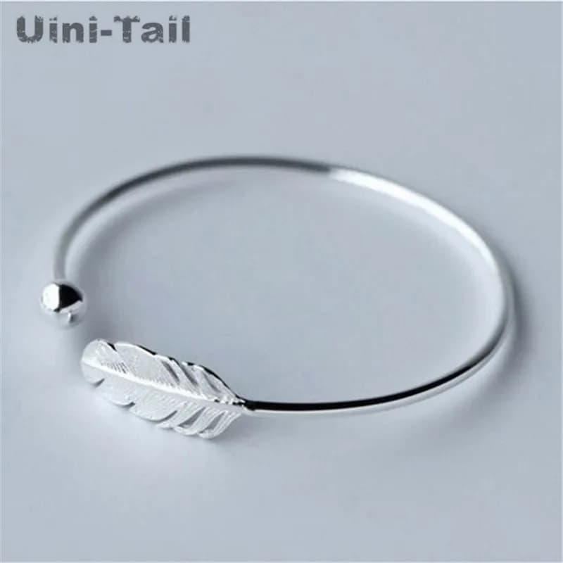 Hot 925 sterling silver Feather Opening Bracelet Women Fashion Temperament Bracelet Sweet Feather Bracelet High Quality Gift