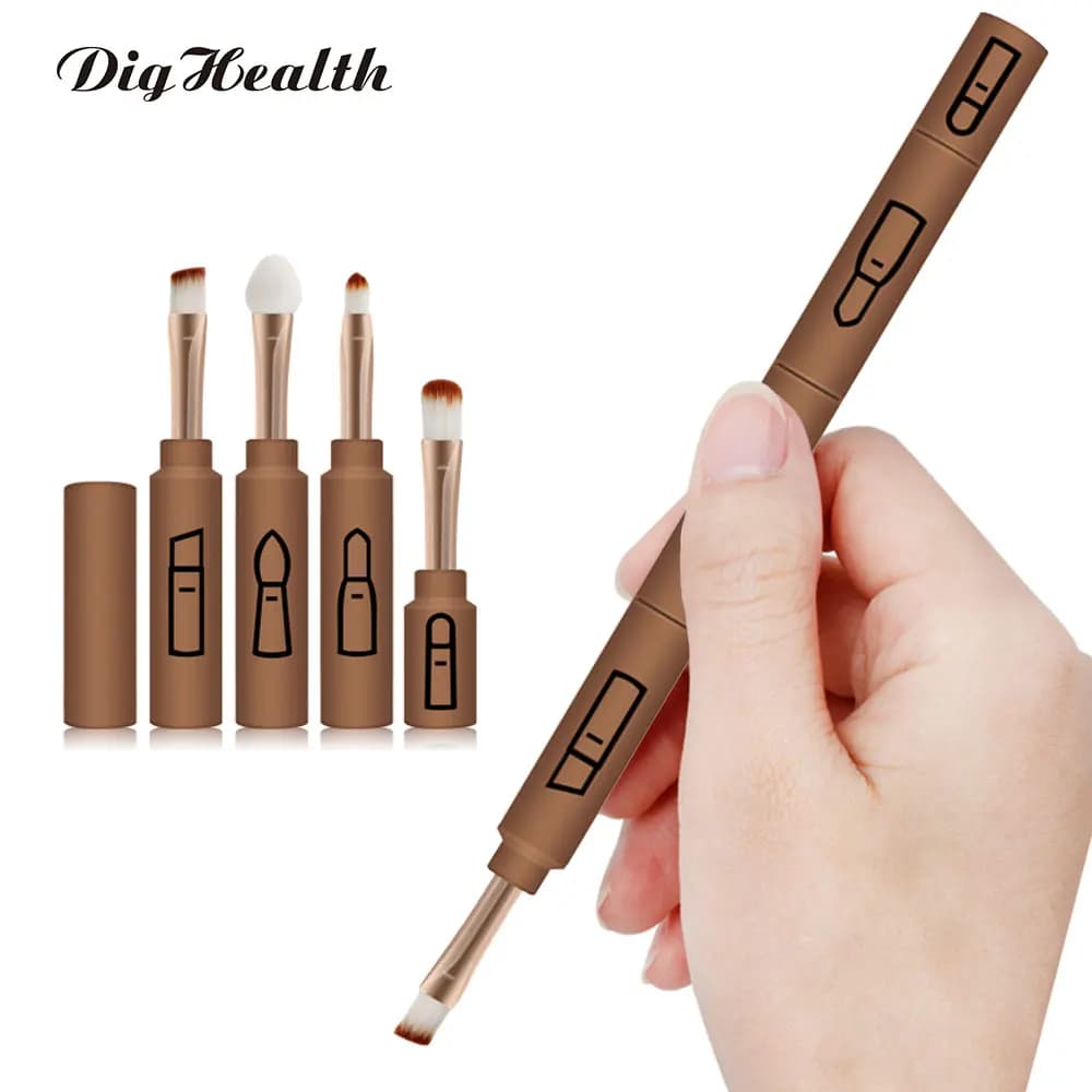 Dighealth 4 in 1 Set di pennelli per trucco professionale portatile Blending Eye shadow pennello per matita per labbra per sopracciglia pennello cosmetico strumento per il trucco