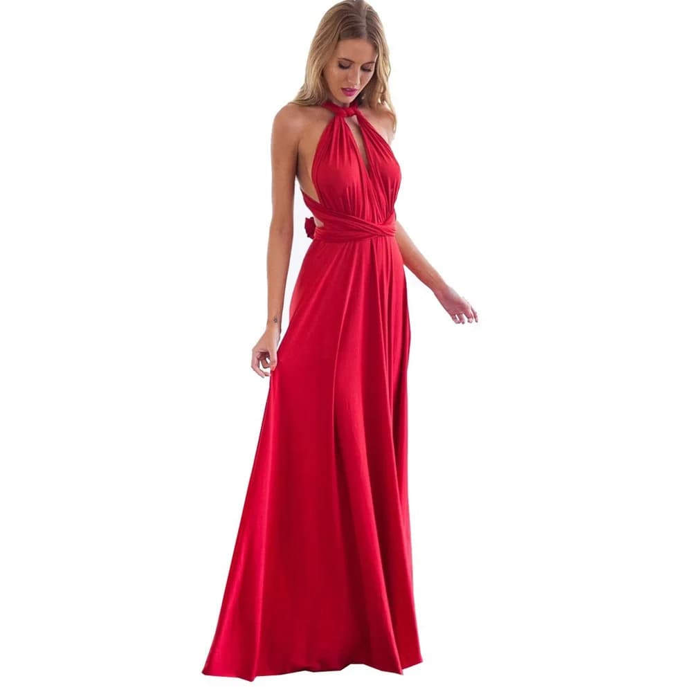 Abito Lungo da Donna Sexy Multiuso Convertibile Stile Boho Rosso per Club, Abito Fasciante da Festa, Abito Lungo Infinity da Damigella d'Onore