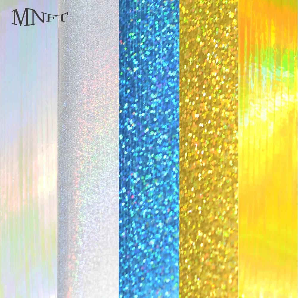 MNFT 5Pcs 12 x7.3cm pellicola olografica autoadesiva Lure Flash Tape esche da pesca fai da te materiali per la costruzione di mosche Nymph
