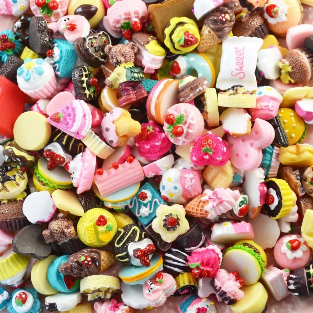 10 pezzi fai da te forniture di melma di cristallo accessori decorazione della cassa del telefono per riempitivo di melma torta in resina in miniatura fiori caramelle al cioccolato