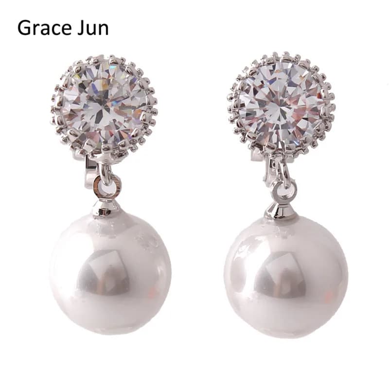 Top Quality Rotondo AAA Zircone Cubico Simulato Perla Clip su Orecchini Non Piercing per Le Donne Elegante Clip Orecchio Non allergia