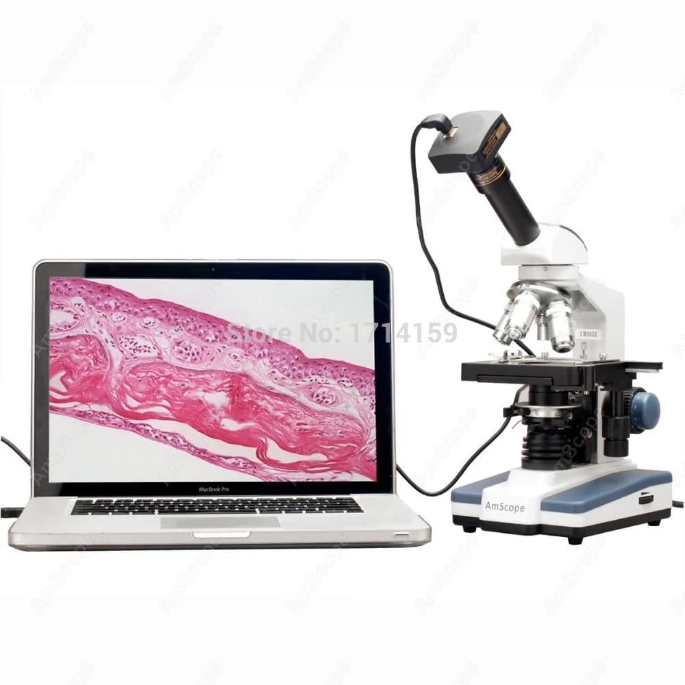 Microscopio Composto Monoculare AmScope con LED 40X-2000X+ e Fotocamera USB 2.0 da 3MP