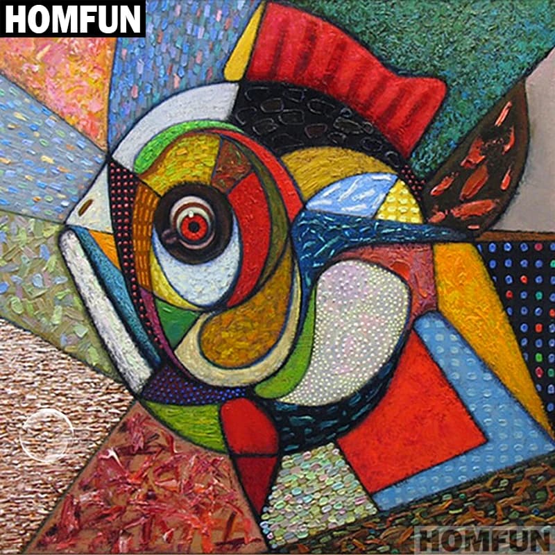 HOMFUN punta quadra/rotonda 5D pittura diamante DIY "pesce colorato" ricamo 3D punto croce 5D decorazioni per la casa A01649
