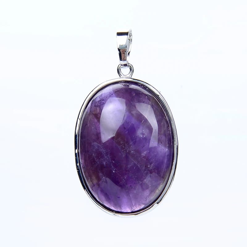 Nuovo semplice ovale argento placcato viola ametiste rosa quarzo rosa lapislazzuli ciondolo in pietra naturale per collane gioielli di moda
