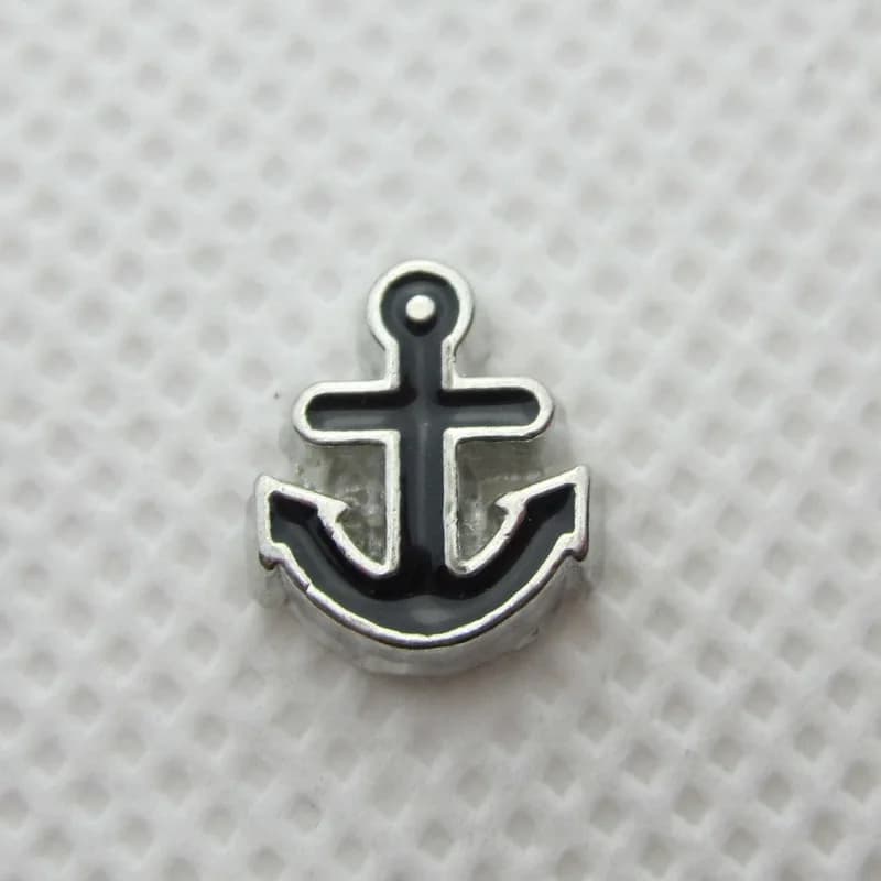 Nuovo arrivo 20 pz/lotto Black Boat Anchor Floating Charms Living Glass Memory Lockets pendenti accessori per gioielli fai da te Charm