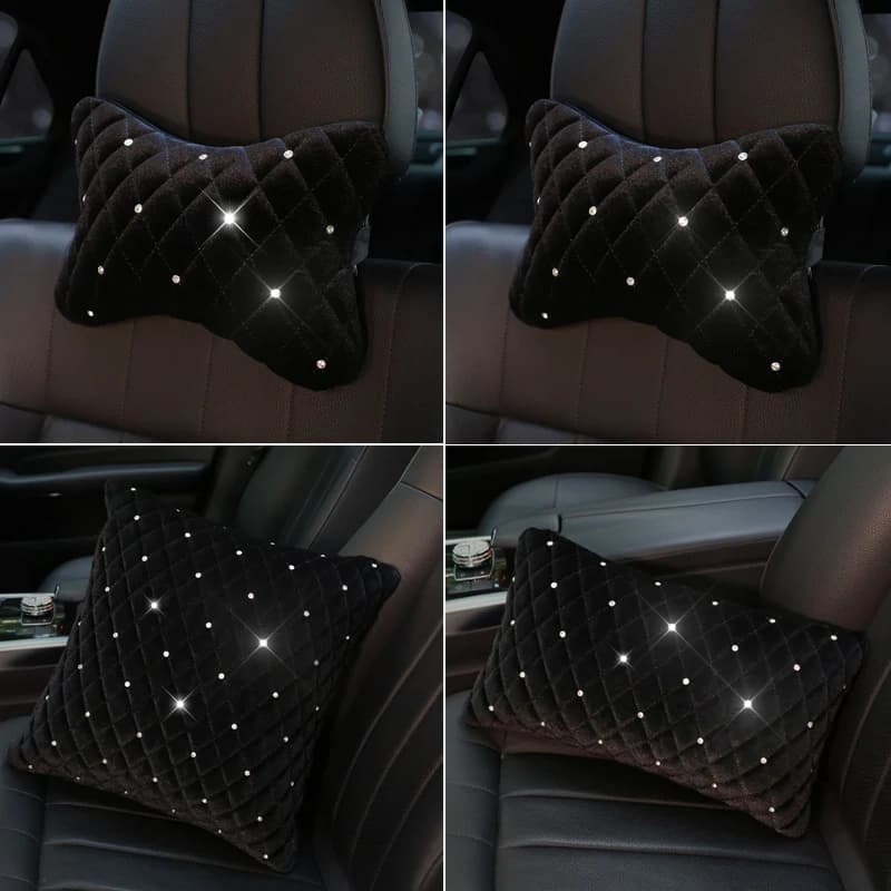 Bling Rhinestone Auto Crystal Plush Winter Column Bearing Car Waist Bearing Support Car Seat Bearing Accessories Car