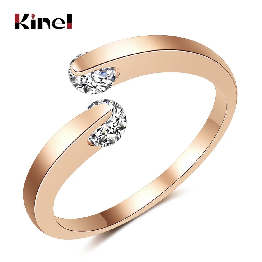 Kinel Hot 585 Rose Gold 0.25ct Rings Double Round Natural Zircon Stone Wedding Ring For Women Fashion Fine Jewelry Girls
