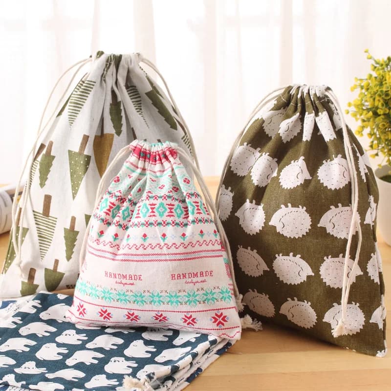 New 2 pcs Baby Storage Toys Bags With Coulisse Canvas House Organzier For Children Laundry Cotton Dresses Cute Print Packing Bag