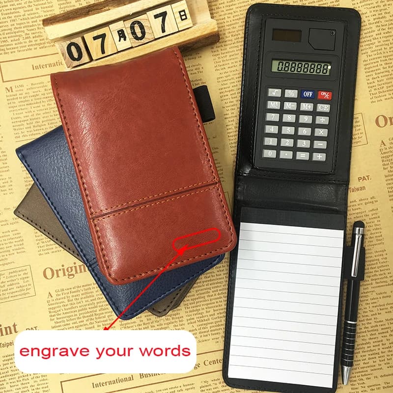 Business Pocket Notepad Notebook in pelle Planner A7 piccolo taccuino con penna e calcolatrice cancelleria per ufficio multifunzione