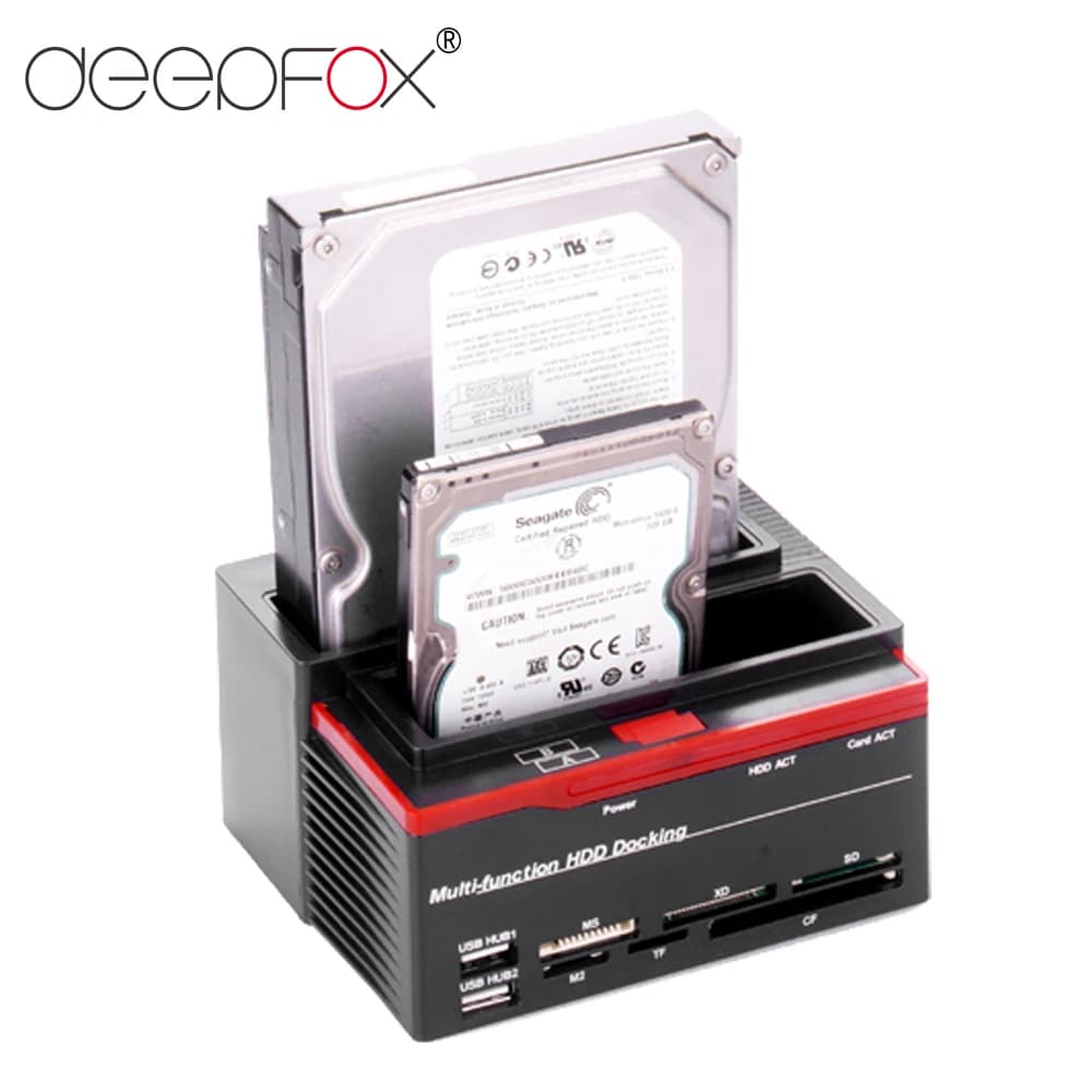 DeepFox 2.5/3.5 "SATA IDE HDD Docking Station Clone HDD Custodia USB 2 Porte USB 2.0 Tipo C Hub Lettore di schede MS/M2/XD/CF/SD/TF