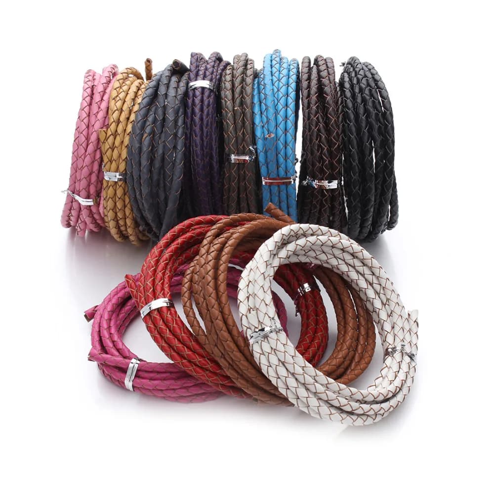 XINYAO 2m/Roll Dia 3mm 4mm cavo in vera pelle intrecciata filo rotondo in corda di cuoio per collana fai da te braccialetto creazione di gioielli F1104