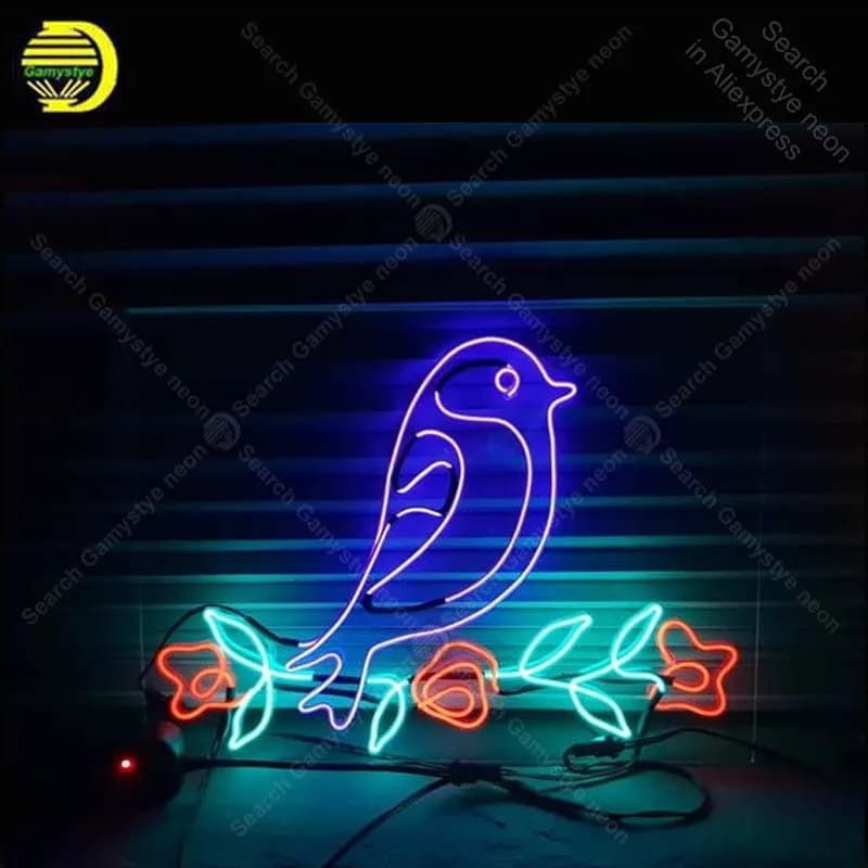 Insegna al neon per uccello con rosa Lampadina al neon insegna artigianale ristorante home deco insegna al neon lampada da parete anuncio lum lavagna trasparente