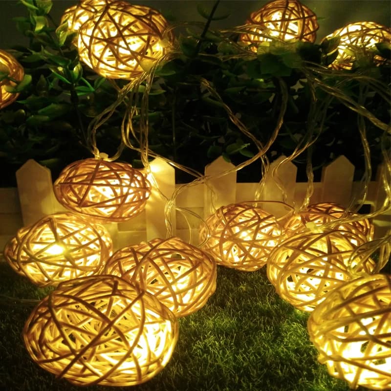 Collegabile 5cm palla in Rattan natale Led string light decorazione fata luci ghirlanda lampada 5m 20Led festa al coperto matrimonio a casa