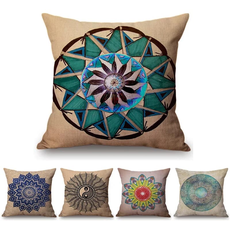 Mandala Florals Pattern Cushion Cover Cotton Linen Pillowcase Bohemian Sofa Decoration Throw Pillow Case cojines