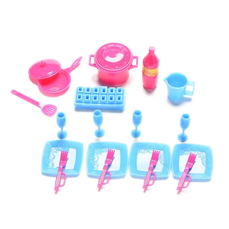 18 pz/set Mini simulazione stoviglie bambole pentole e padelle da cucina piatti bicchieri posate per bambole accessori vendita calda