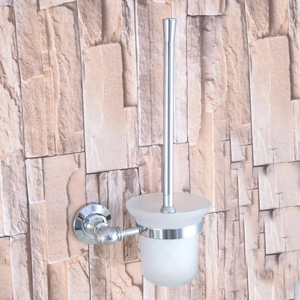Set porta scopino per WC da bagno in ottone cromato lucido a parete Accessorio per il bagno Tazza singola in vetro mba793