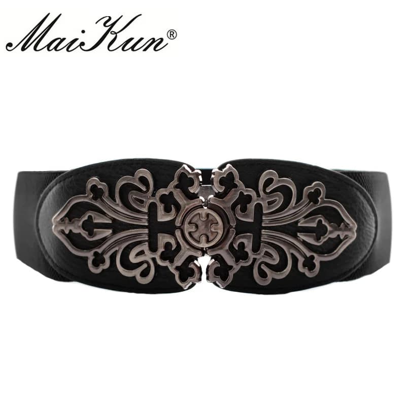 Vintage Design Elastico Cinture Per Le Donne Ampio Tratto Cintura Floreale Fibbia Retro Del Cuoio Del Faux Femminile Cinghie Larghe Cummerbunds