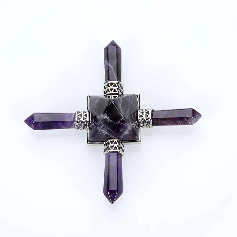 Reiki Healing Balance Chakra piramide a 4 punti gemma naturale pietra rosa bianco viola cristallo ossidiana generatore di energia pendolo