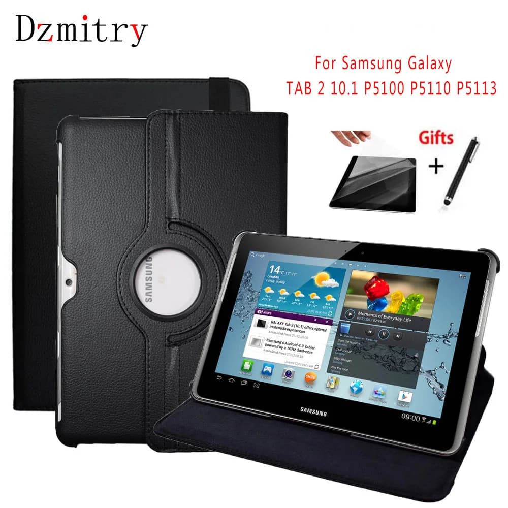 360 Gradi Girante Della Copertura Per Samsung Galaxy Tab 2 10.1 "pollici GT-P5100 P5110 P5113 Supporti tablet Case + pellicola protettiva + Stylus Pen