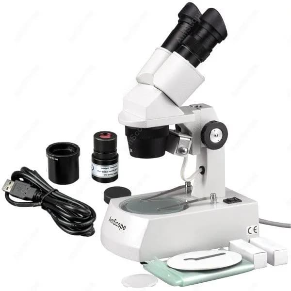 Microscopio Stereoscopico Binoculare AmScope 20X-40X+ con Fotocamera Digitale 1MP e Illuminazione Alogena Superiore e Inferiore
