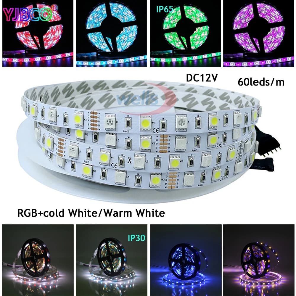 5 m/lotto DC12V 5050 SMD 60LEDs/m bianco/bianco caldo/rosso/verde/giallo/blu/rosa/RGB/UV/RGBW/RGBWW nastro flessibile a Led
