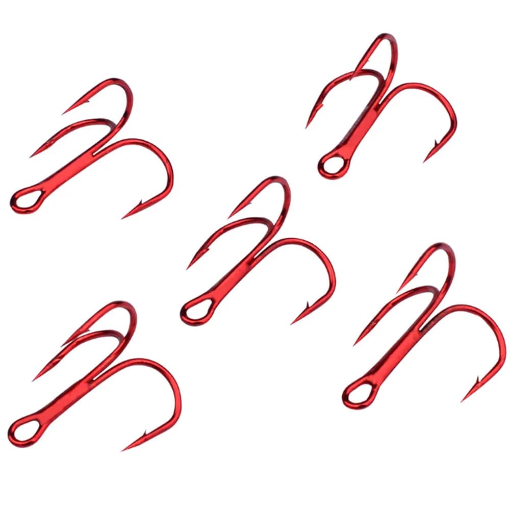 10 pz/lotto Rosso Ami Da Pesca Alto Tenore di Carbonio Materiale In Acciaio Treble Treble Gancio di Pesca Rotonda Bend 2 #4 #6 #8 #10 # Attrezzatura da pesca