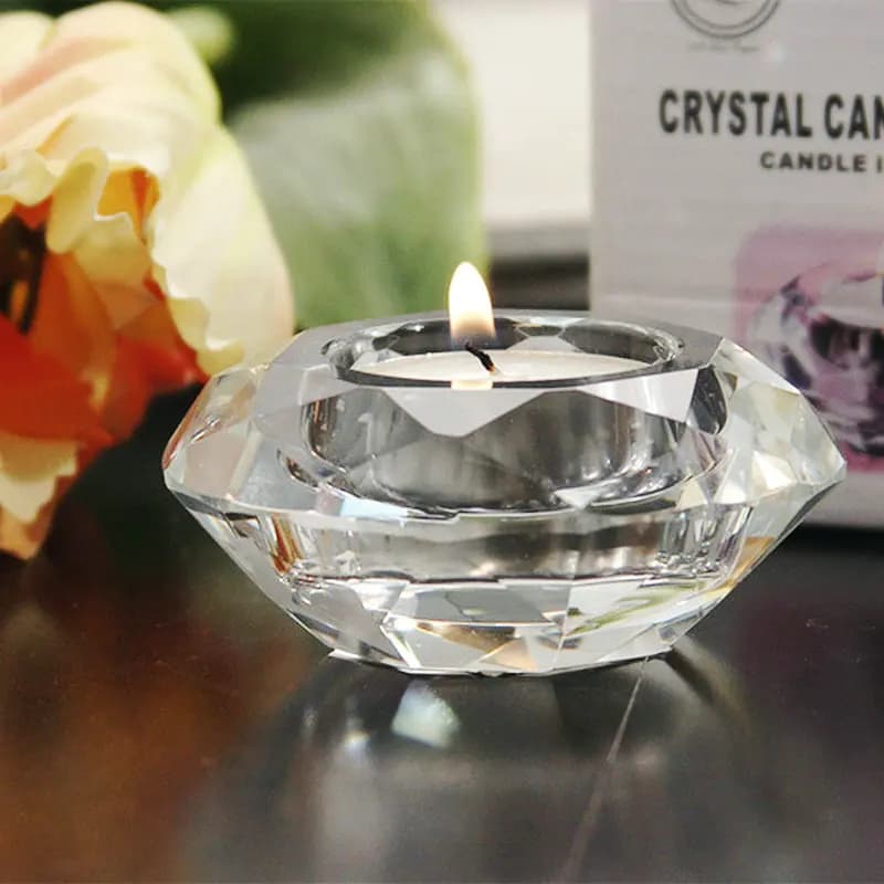 Candeliere in cristallo trasparente portacandele a forma di diamante per la decorazione domestica a lume di candela