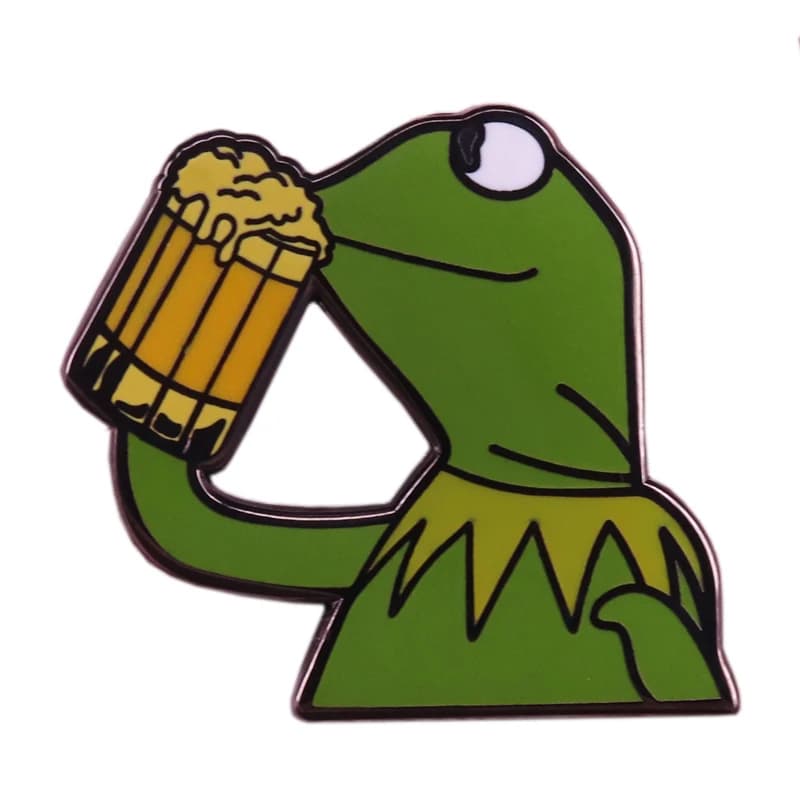 Kermit birra da bere spilla smaltata Meme rana spilla nessuno di mio business divertente distintivo regalo creativo accessorio cultura pop