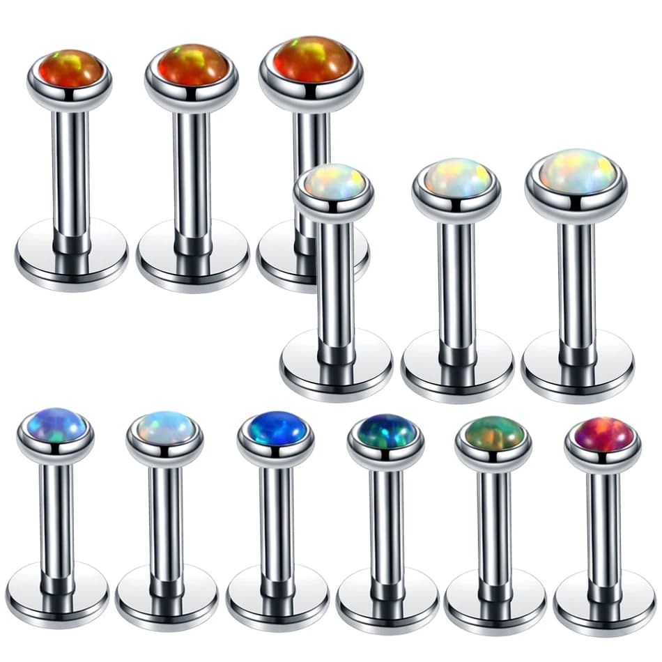 3 pz/lotto Acciaio Pietra Opalina Internamente Filo Dell'orecchio Helix Trago Barbell Piercing Opal Stud Labret Lip Anelli Sexy Ragazze Gioielli 16g