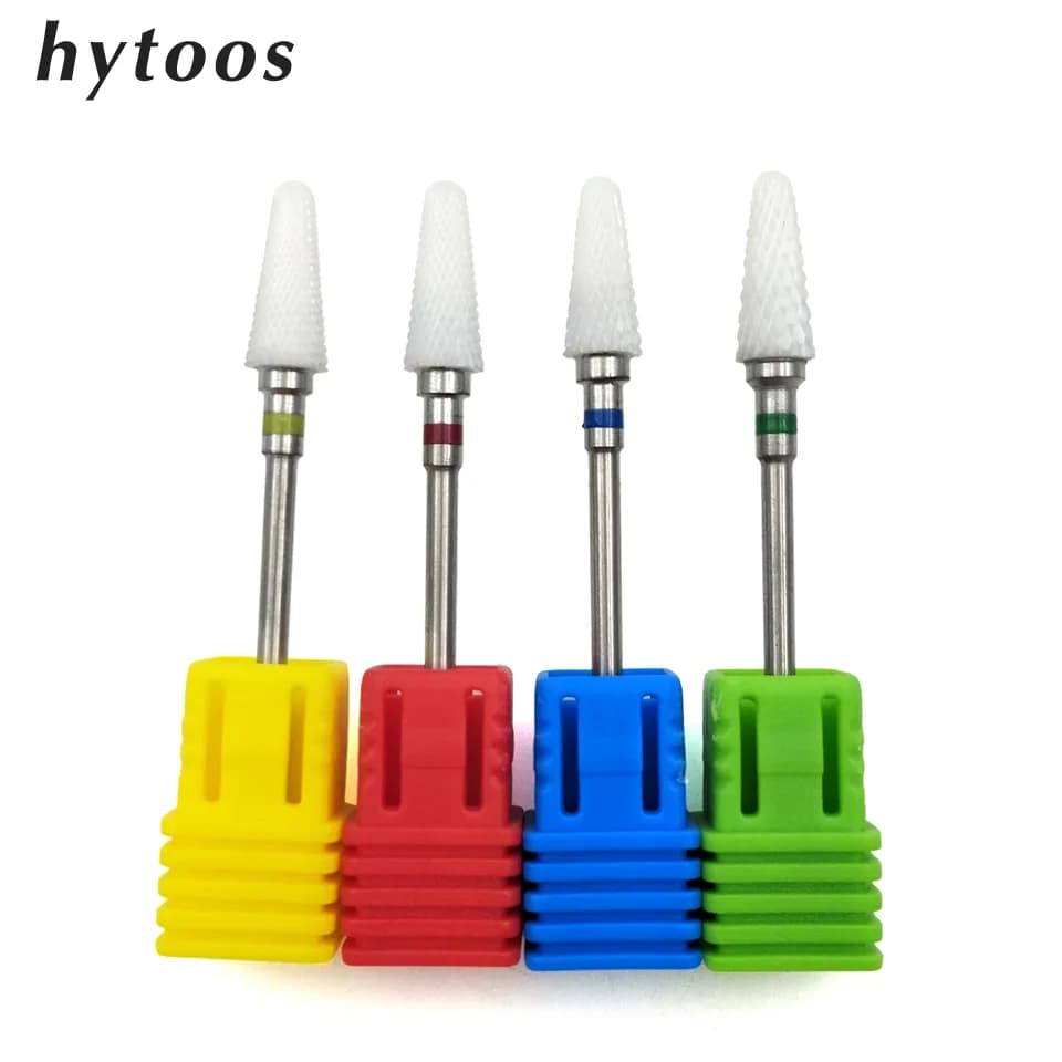 HYTOOS 4 Tipo Punta da trapano per unghie cono in ceramica 3/32 "Bits rotanti per manicure Accessori per trapano per unghie Fresa Rimuovi gel