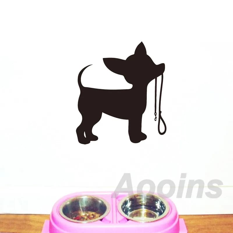 Cute Animal Little Dog Chihuahua guinzaglio adesivi murali in vinile decorazione d'interni per la casa cucciolo Silhouette Wall Art decalcomanie