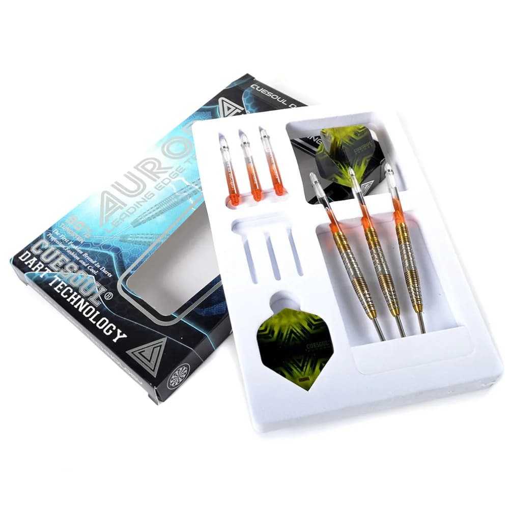 CUESOUL AURORA Set di freccette al tungsteno con punta in acciaio da 23 g, rivestimento in nitruro di titanio dorato