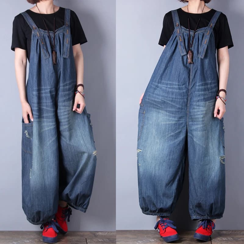 TIYIHAILEY Tute e pagliaccetti larghi in cotone con fori, jeans in denim a gamba larga lunga, tute larghe, nuova moda, 2025