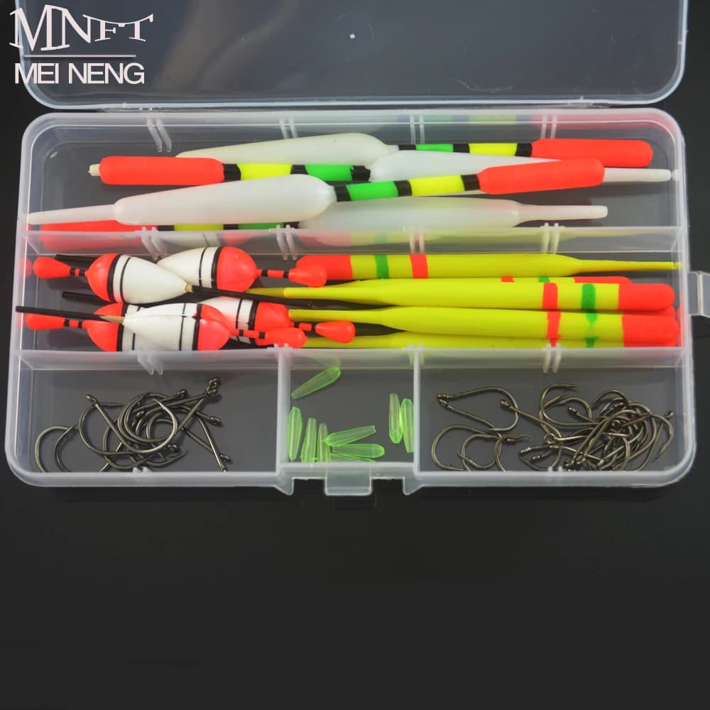 15 pieces 3 size vertical fishing boa Bobber for fishing gear with free equipment box + 30 combined hooks