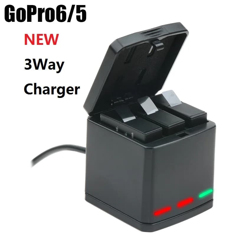 Caricabatteria a 3 vie Scatola di ricarica a LED Custodia per trasporto Custodia per batteria per GoPro Hero 8 7 6 5 Accessori di decodifica neri Custodia per batteria