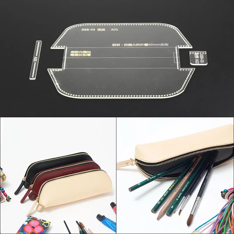 Acrylic Leather Handwork Template Set 17x7cm Sewing Pattern Tools for Crafting Pencil Box & Pencil Case DIY Leathercraft