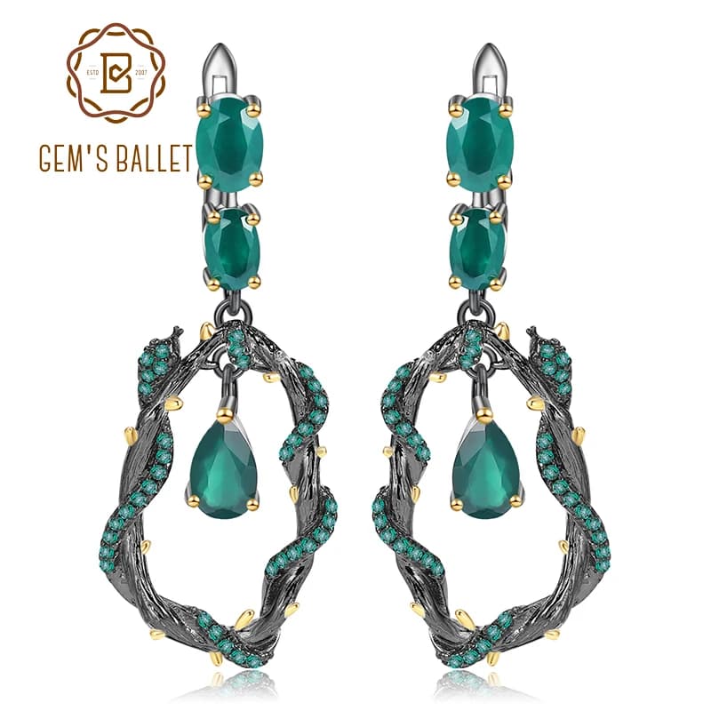 GEM'S BALLET Earrings with precious stones of natural agate pendants with snake handmade creative Sterling 925 for women Bijoux