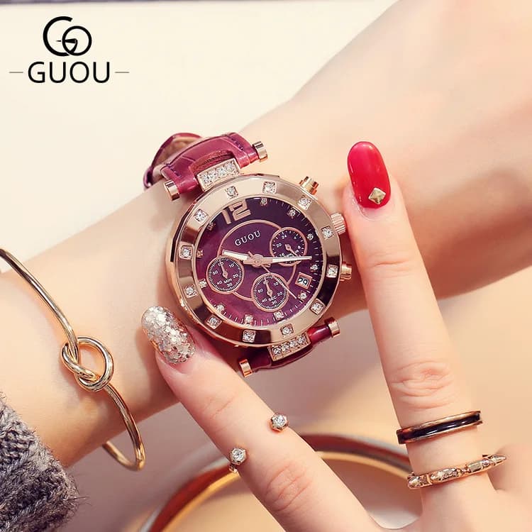 2018 GUOU Top Brand Fashion Luxury orologi da donna orologio da donna bracciale da donna per calendario orologio in pelle relogio feminino saat