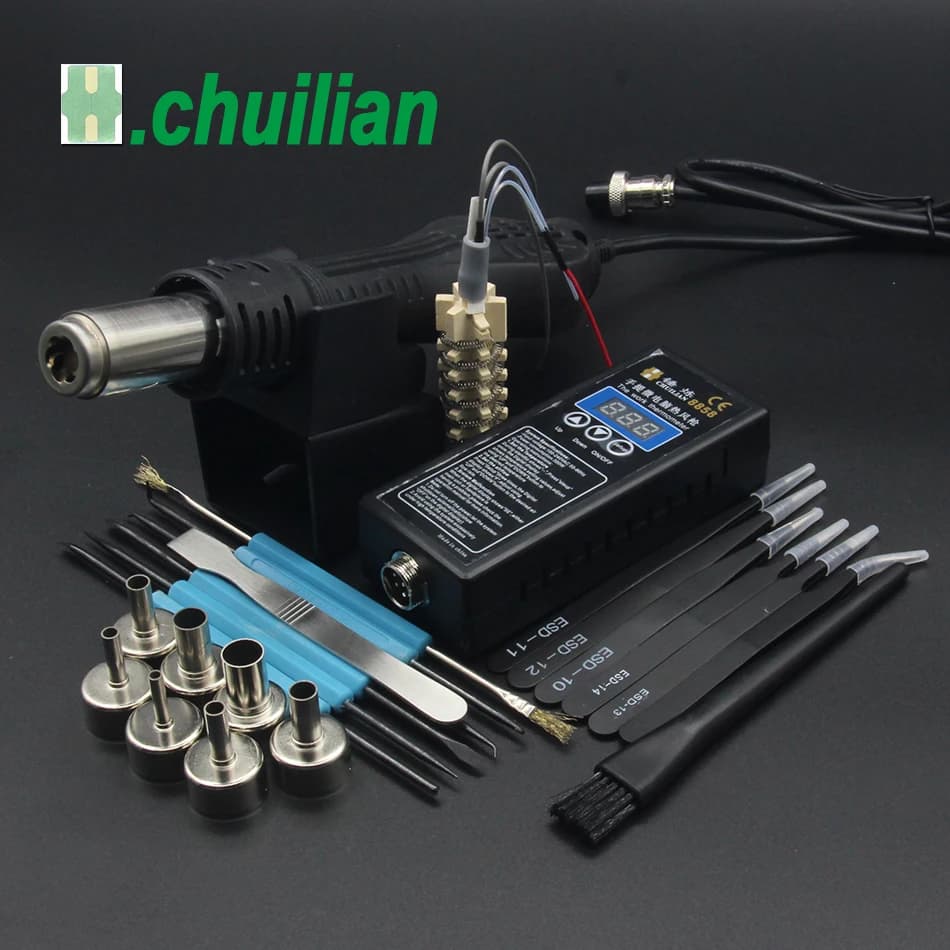 Chuilian 8858 PLUG Stazione di saldatura portatile per rilavorazione BGA Pistola termica per soffiante ad aria calda + Strumenti di saldatura