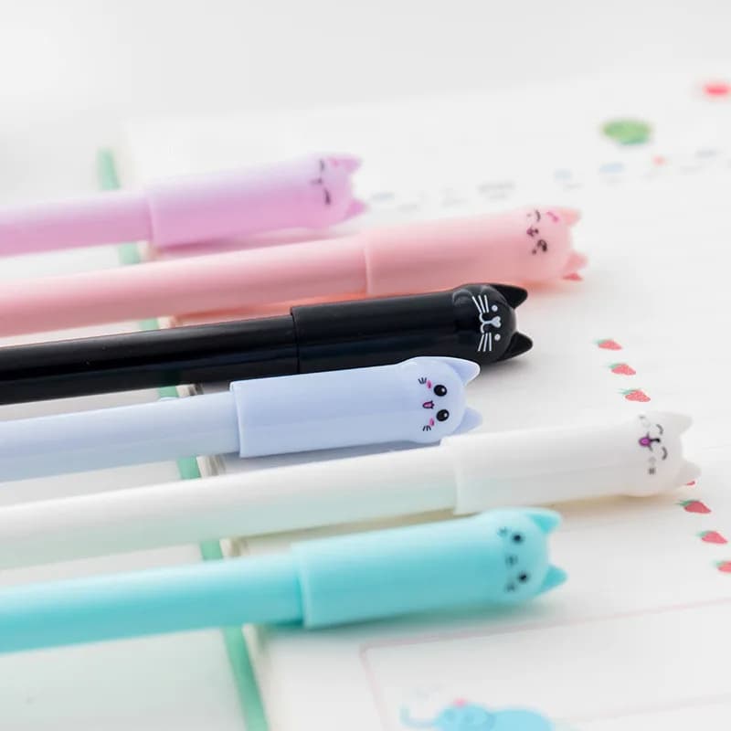 Gli studenti della penna gel del gatto sveglio di cancelleria creativa coreana utilizzano la penna stilografica nera con ago pieno da 0,5 Materiale scolastico Penne per scrivere