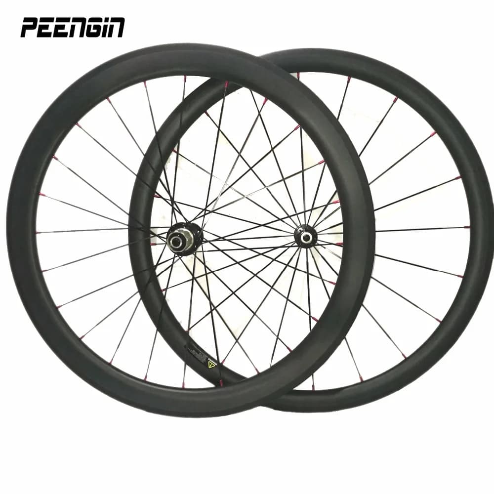 Ruote da Corsa Bici 700C Set Ruote Carbonio Strada Misto 38mm Clincher Anteriore 38mm Posteriore 50mm per Pneumatici Tubolari 20/24 Fori Raggi e Nippli Neri