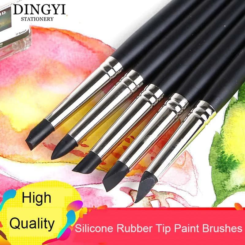 5pcs Silicone Rubber Tip Paint Brushes for Watercolor Oil Painting Polymer Clay Sculpting Fimo Modelling Tools Art Supplies