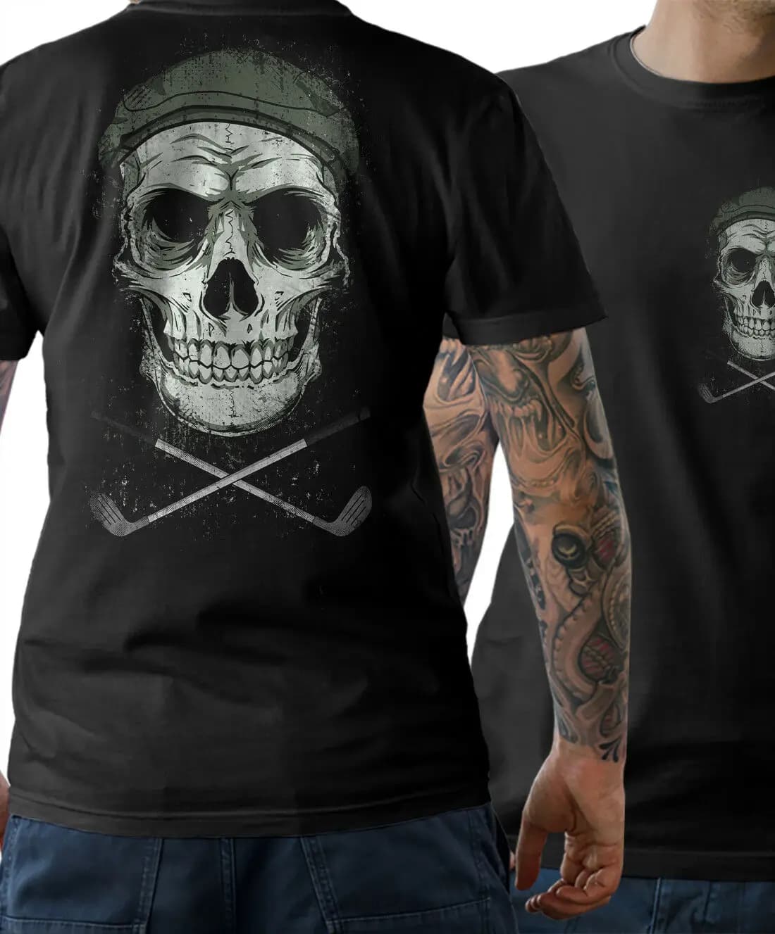 T-shirt Teschio Golf Racchetta da golf Camicia da golfista Berretto con teschio T-shirt a maniche corte in cotone divertente casual di marca estiva a doppio lato