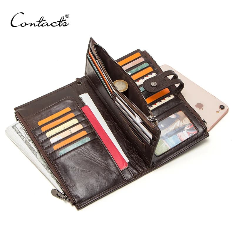 CONTACT'S Portafoglio da uomo in vera pelle Portafogli con pochette lunga per cellulare Portamonete da donna Portamonete da viaggio Porta passaporto maschile