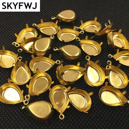 Impostazioni pendenti a goccia con un anello Colore ottone grezzo per pietre fantasia a forma di gocciolina di pera Dimensioni 10x14mm, 13x18mm, 18x25mm, 20x30mm