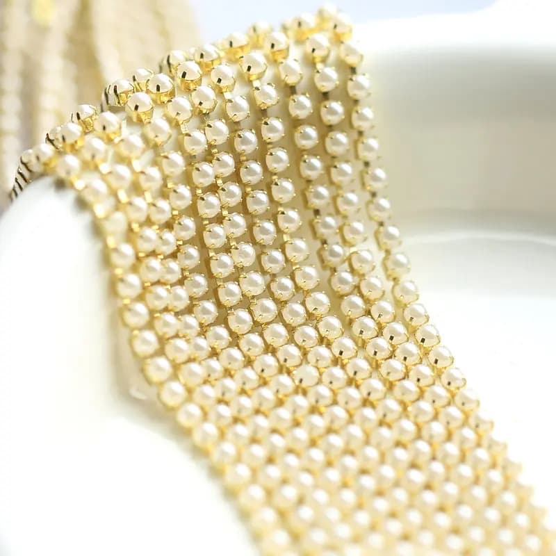 Catena di perle 10 metri/borsa Cristallo di Vetro 2mm 3mm Base dorata Tazza Chiudi Catena di strass Abbigliamento Stile cucito fai da te Ac