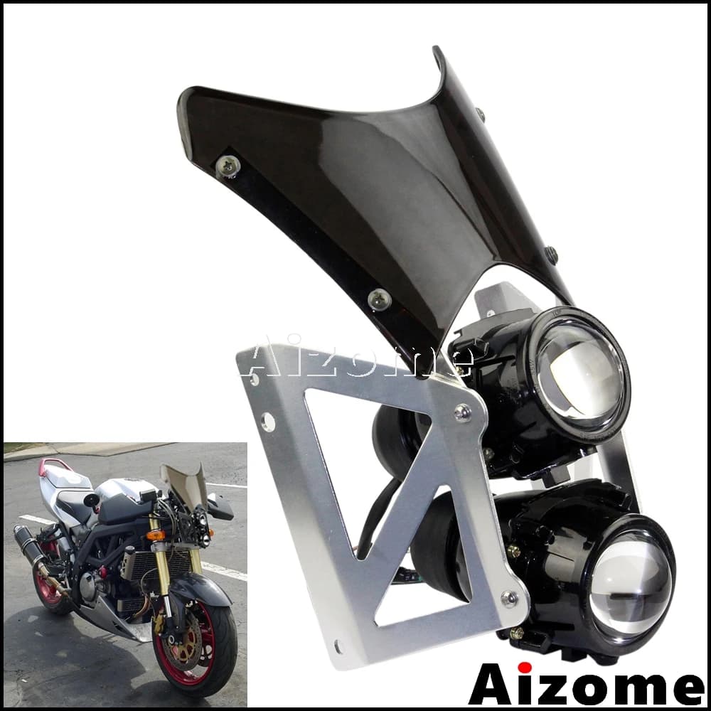 Universale moto bici da strada doppio proiettore sportivo faro H3 faro con schermo del vento Dirtbike doppio faro con staffa