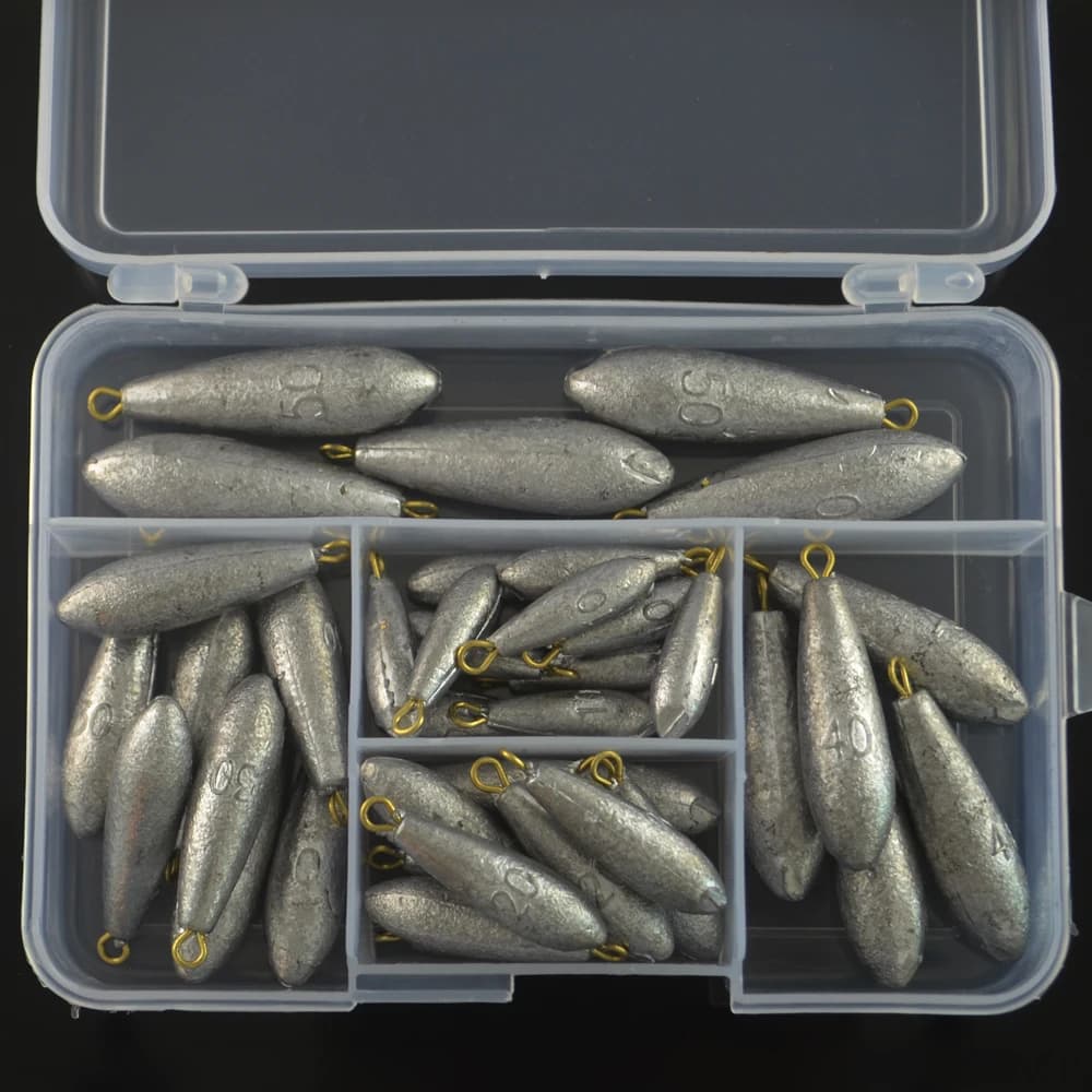 MNFT 40 Pz/Box Weight Size 10g/20g/30g/40g/50g Combination Fishing Lead Waterdrop Copper Ring Lead Weight Fishing Equipment