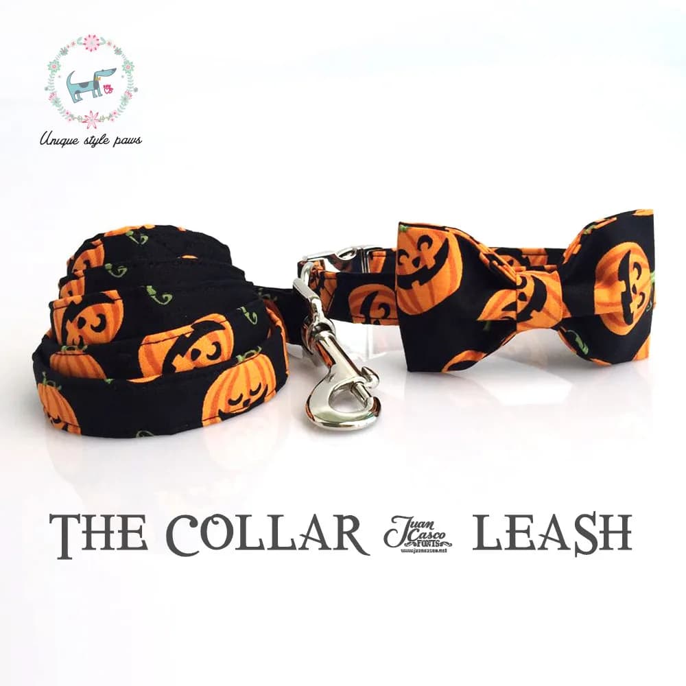 Collare e guinzaglio di zucca di Halloween con farfallino collana per cani e gatti e guinzaglio per cani per regalo per animali domestici
